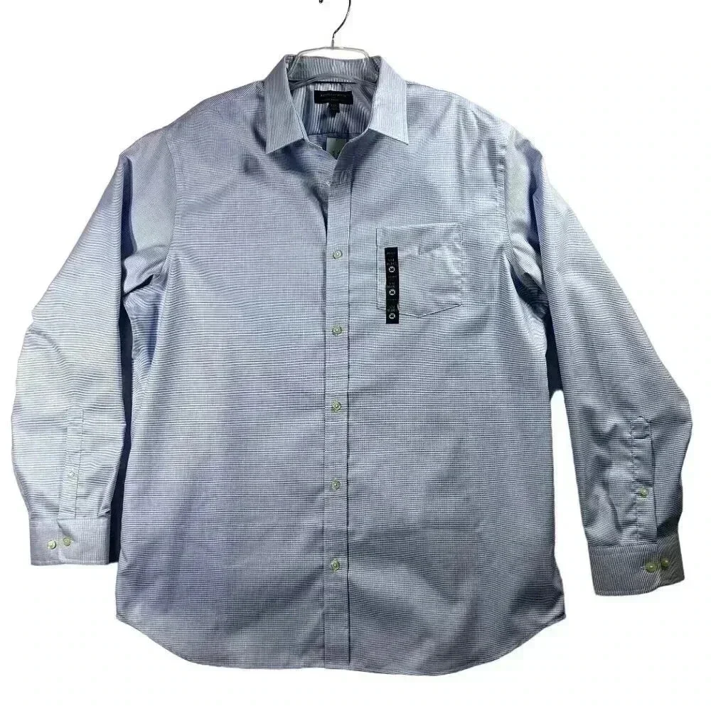 Banana Republic Men's XXL Basic Blue SlimFit Untucked NonIron Grid Pattern Shirt